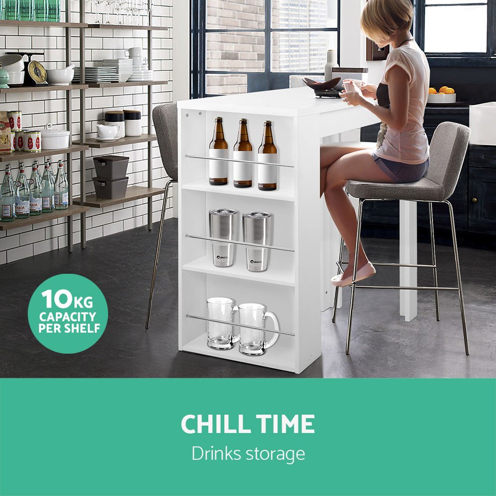 Contemporary Bar Table 3 - tier Storage Shelves 107cm White - Barstool Express