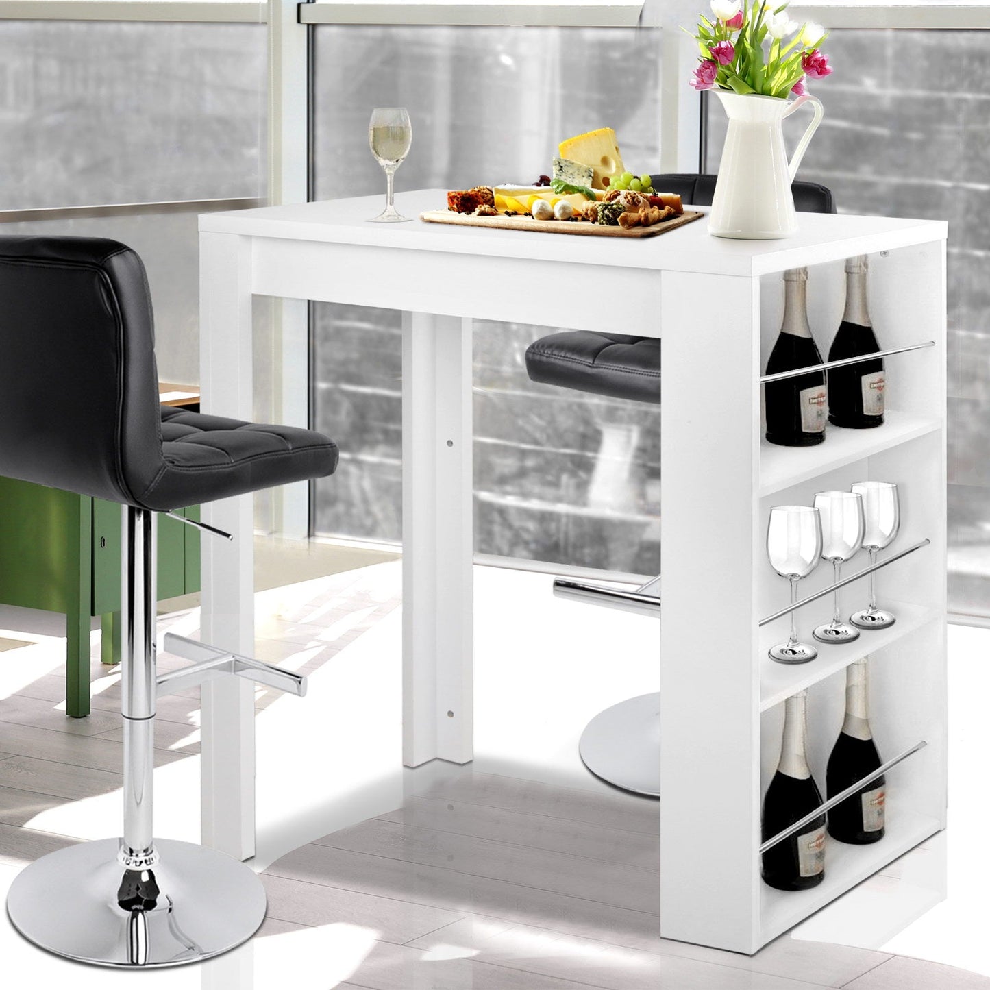 Contemporary Bar Table 3 - tier Storage Shelves 107cm White - Barstool Express