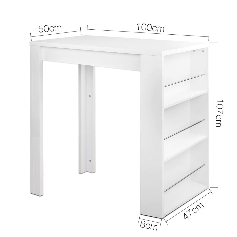 Contemporary Bar Table 3 - tier Storage Shelves 107cm White - Barstool Express
