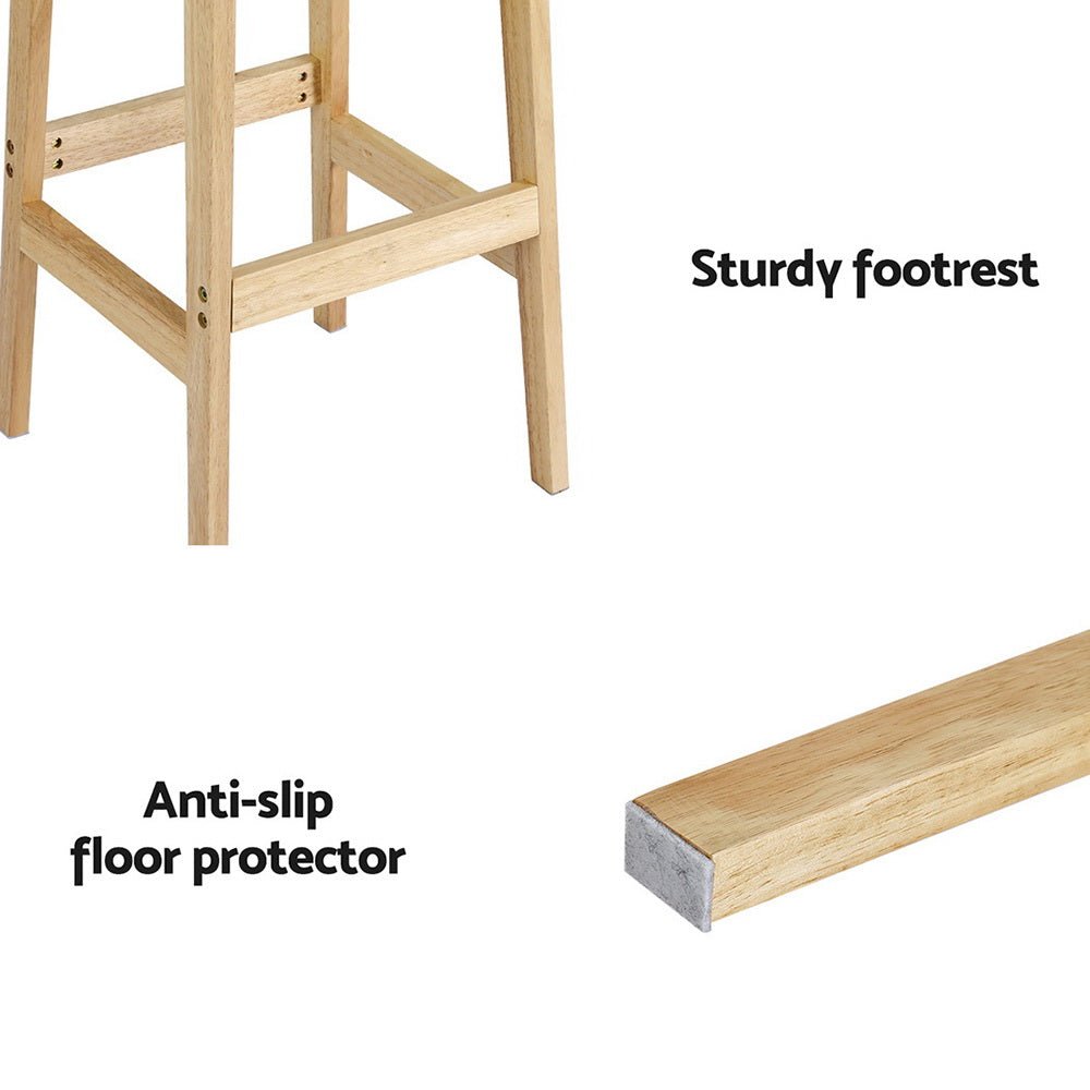 Wooden stool with a sturdy footrest and anti-slip floor protector on a white background