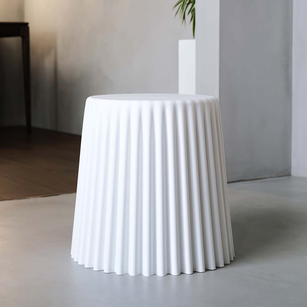 White modern stackable stools - durable plastic side table and seat.