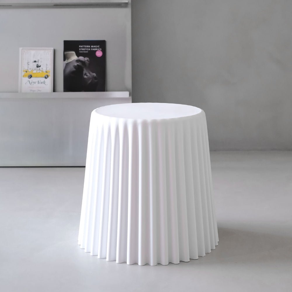 White cupcake style storage stool and side table from Barstool Express