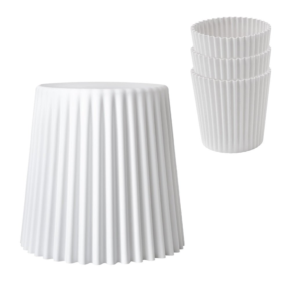 4 white ribbed storage containers, stools or side tables from Barstool Express