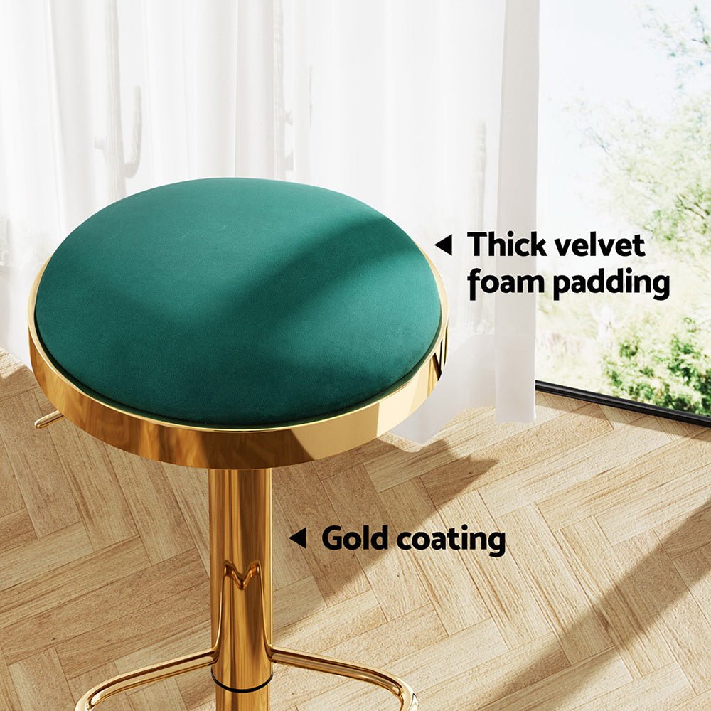 Emerald Velvet Adjustable Bar Stools Gold & Green (Set of 2) - Barstool Express