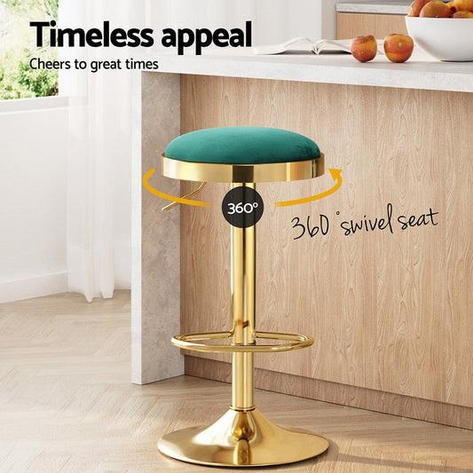 Emerald Velvet Adjustable Bar Stools Gold & Green (Set of 2) - Barstool Express