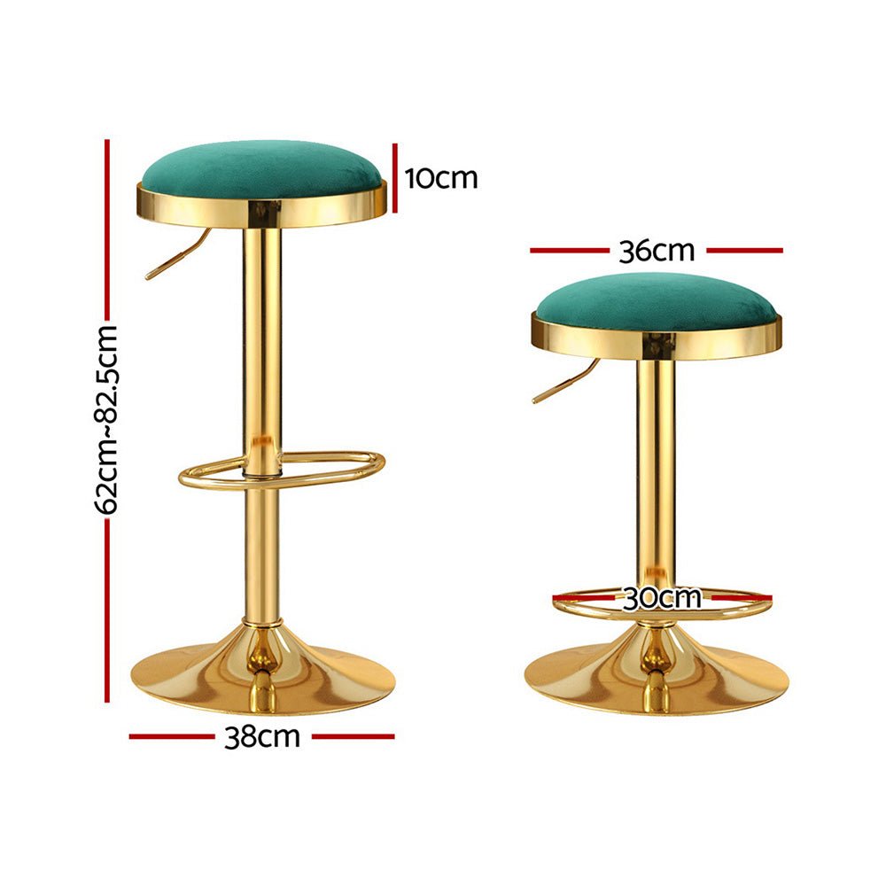 Emerald Velvet Adjustable Bar Stools Gold & Green (Set of 2) - Barstool Express