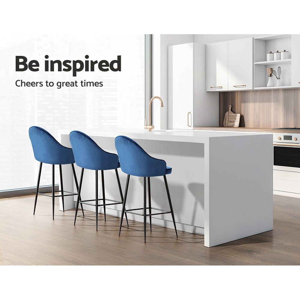 Emily Velvet Swivel Bar Stools 72cm Blue (Set of 2) - Barstool Express