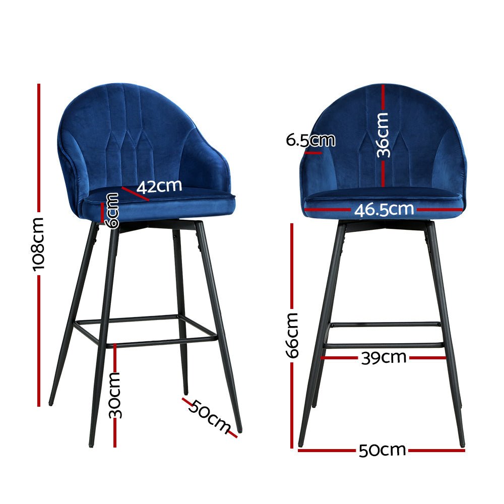 Emily Velvet Swivel Bar Stools 72cm Blue (Set of 2) - Barstool Express