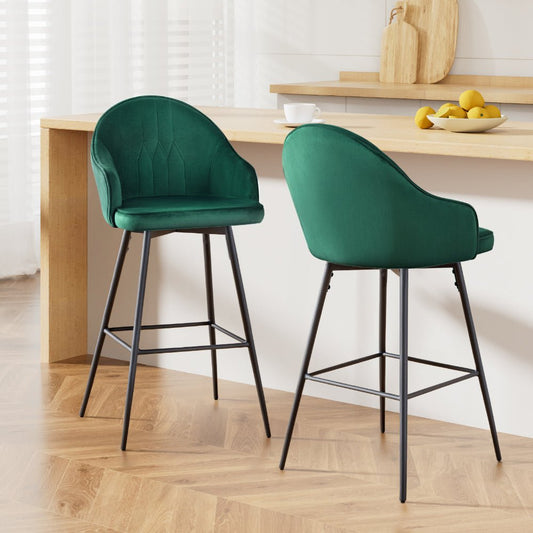 Emily Velvet Swivel Bar Stools 72cm Green (Set of 2) - Barstool Express
