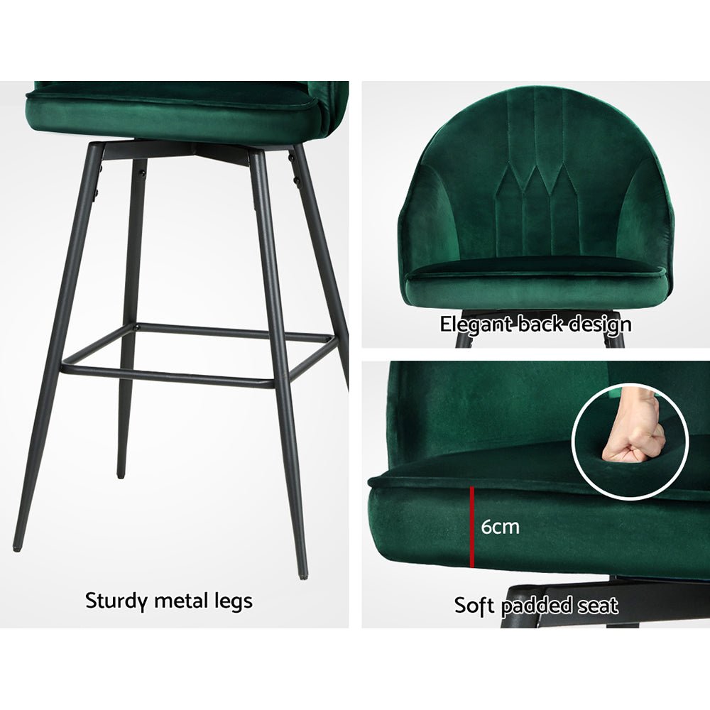 Emily Velvet Swivel Bar Stools 72cm Green (Set of 2) - Barstool Express