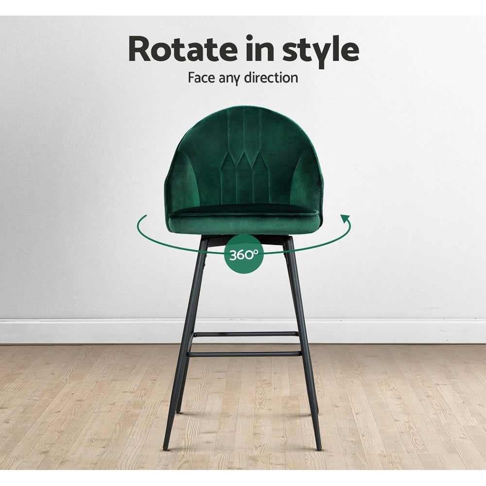 Emily Velvet Swivel Bar Stools 72cm Green (Set of 2) - Barstool Express