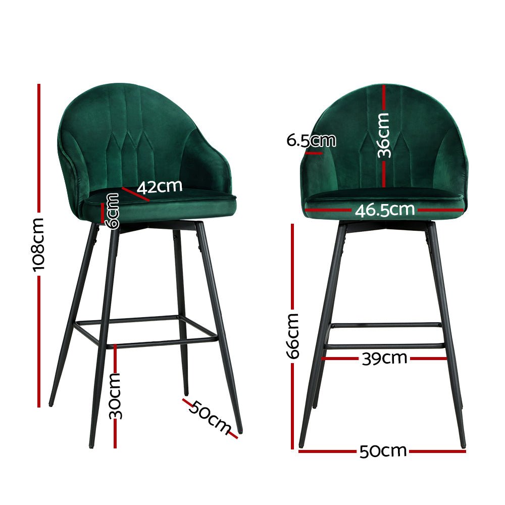 Emily Velvet Swivel Bar Stools 72cm Green (Set of 2) - Barstool Express
