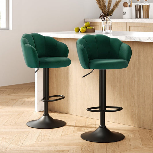 Emma Velvet Clamshell Adjustable Bar Stools Green (Set of 2) - Barstool Express