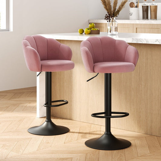 Emma Velvet Clamshell Adjustable Bar Stools Pink (Set of 2) - Barstool Express