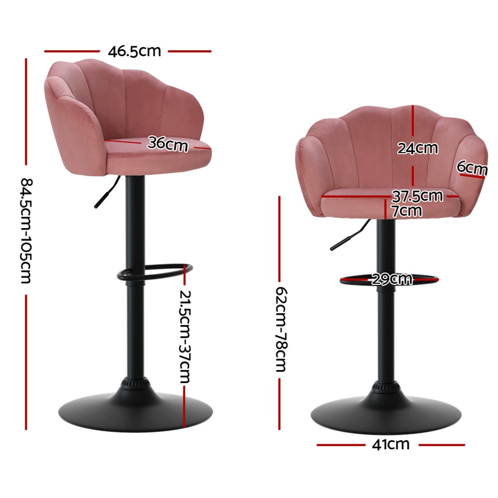 Emma Velvet Clamshell Adjustable Bar Stools Pink (Set of 2) - Barstool Express
