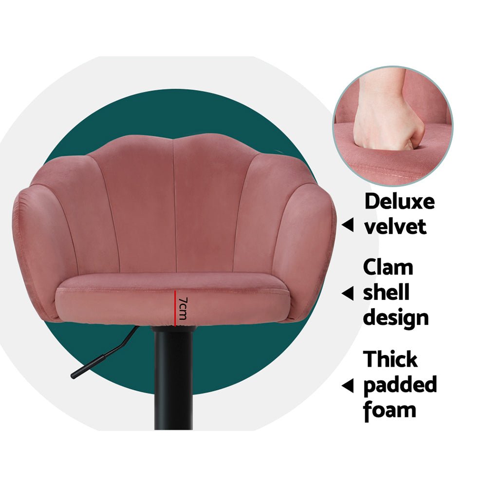 Emma Velvet Clamshell Adjustable Bar Stools Pink (Set of 2) - Barstool Express