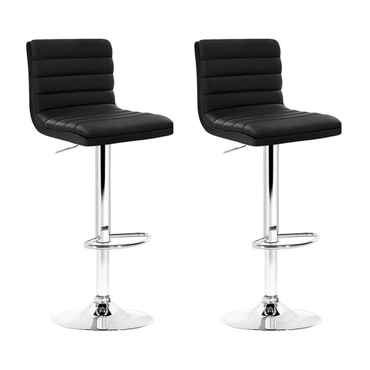 Ezra Leather Padded Adjustable Bar Stools Black (Set of 2) - Barstool Express