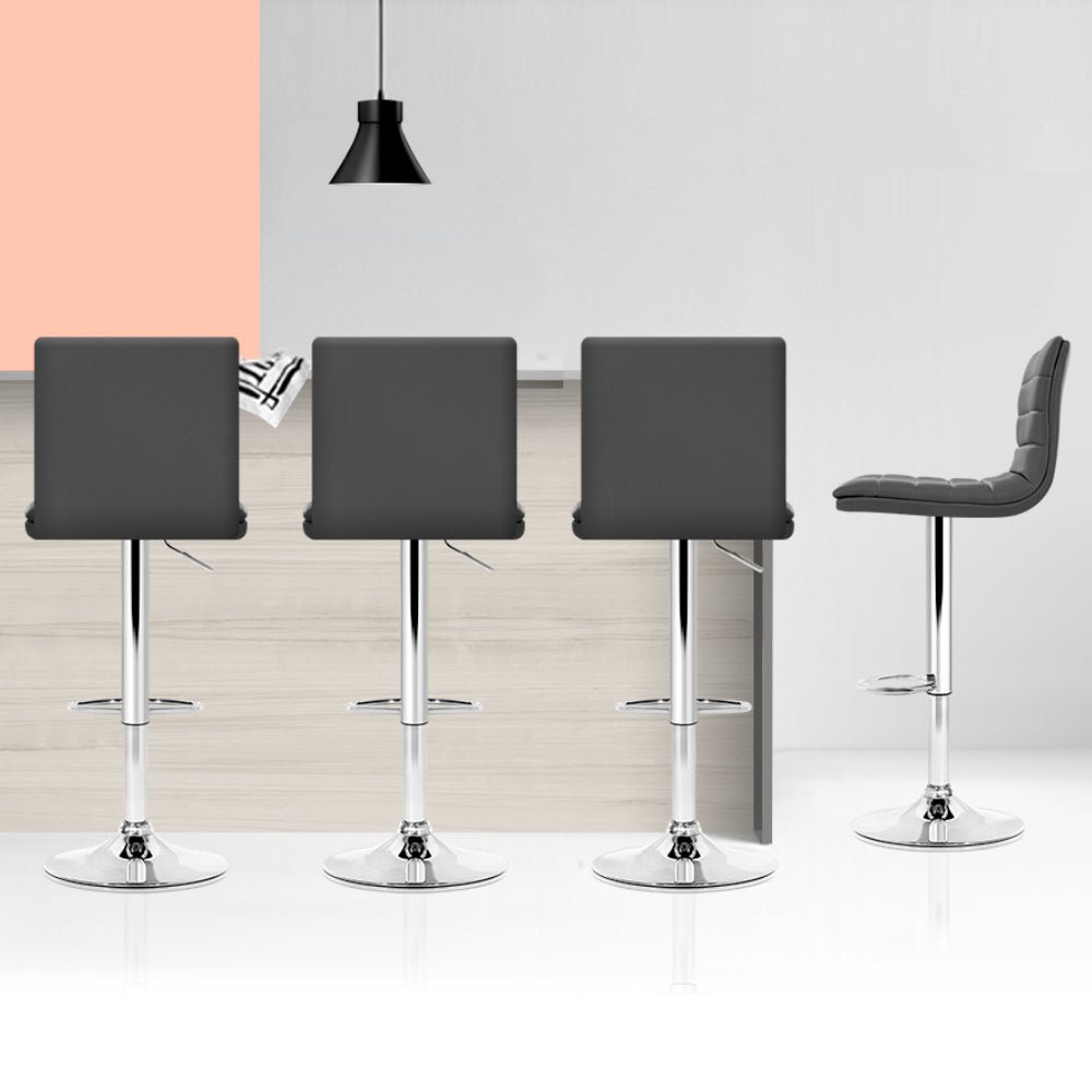 Ezra Leather Padded Adjustable Bar Stools Grey (Set of 4) - Barstool Express