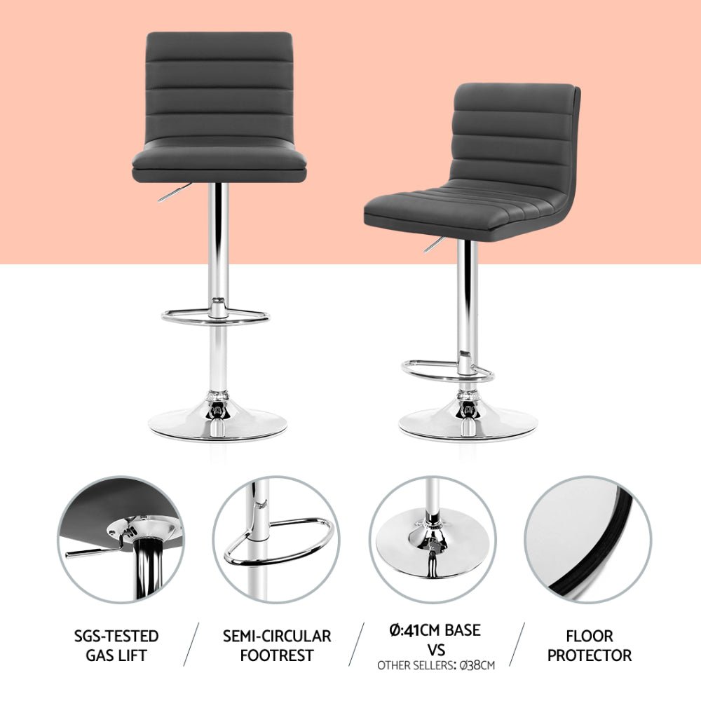 Ezra Leather Padded Adjustable Bar Stools Grey (Set of 4) - Barstool Express