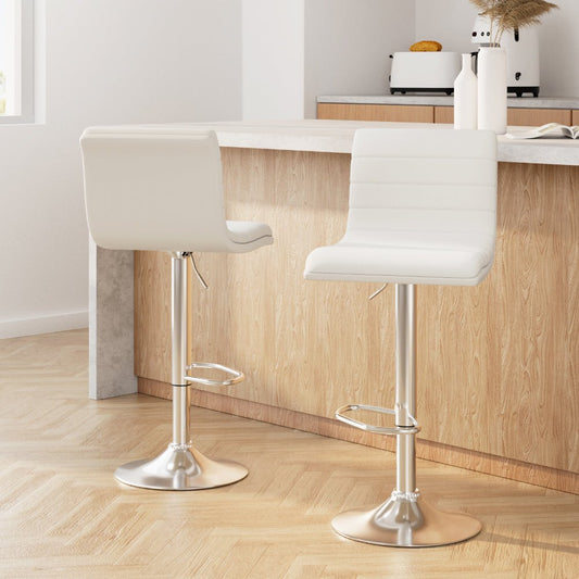 Ezra Leather Padded Adjustable Bar Stools White (Set of 2) - Barstool Express
