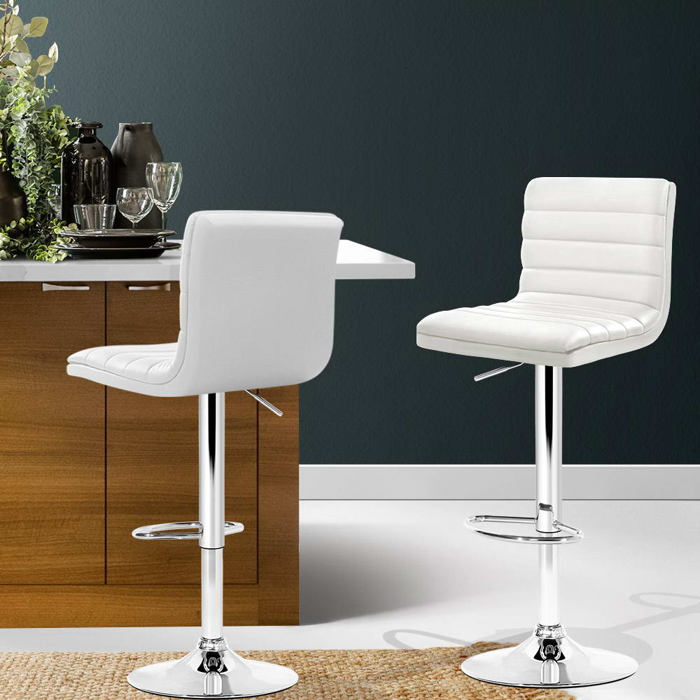 Ezra Leather Padded Adjustable Bar Stools White (Set of 2) - Barstool Express