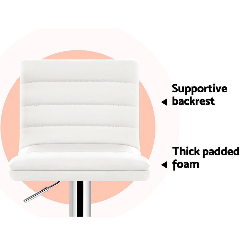 Ezra Leather Padded Adjustable Bar Stools White (Set of 2) - Barstool Express