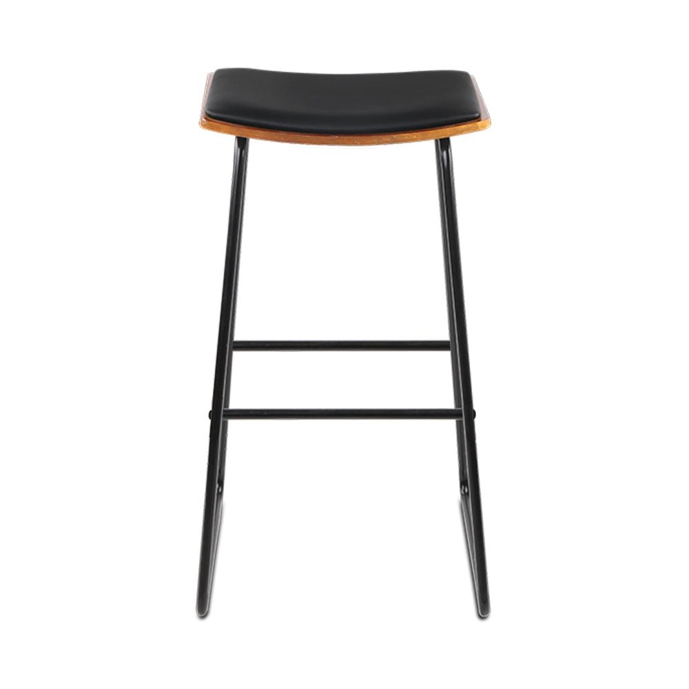 Flynn Leather Padded Timber Bar Stools 76cm Black (Set of 2) - Barstool Express
