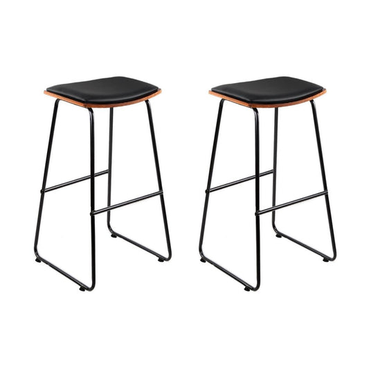 Flynn Leather Padded Timber Bar Stools 76cm Black (Set of 2) - Barstool Express
