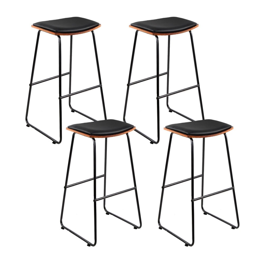 Flynn Leather Padded Timber Bar Stools 76cm Black (Set of 4) - Barstool Express