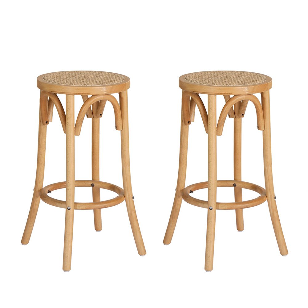 Hamptons Rattan Beechwood Bar Stools 65cm Natural (Set of 2) - Barstool Express