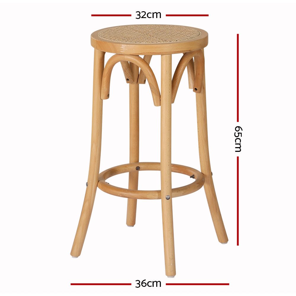 Hamptons Rattan Beechwood Bar Stools 65cm Natural (Set of 2) - Barstool Express