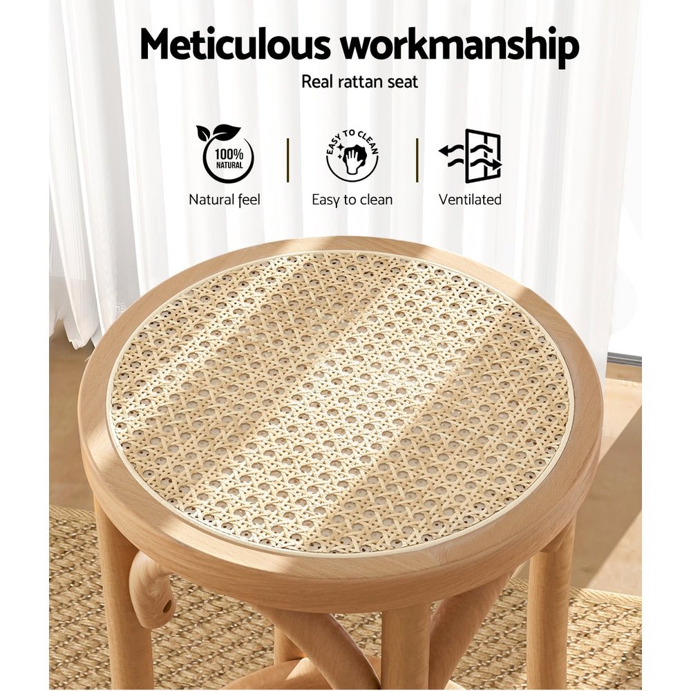 Hamptons Rattan Beechwood Bar Stools 65cm Natural (Set of 2) - Barstool Express
