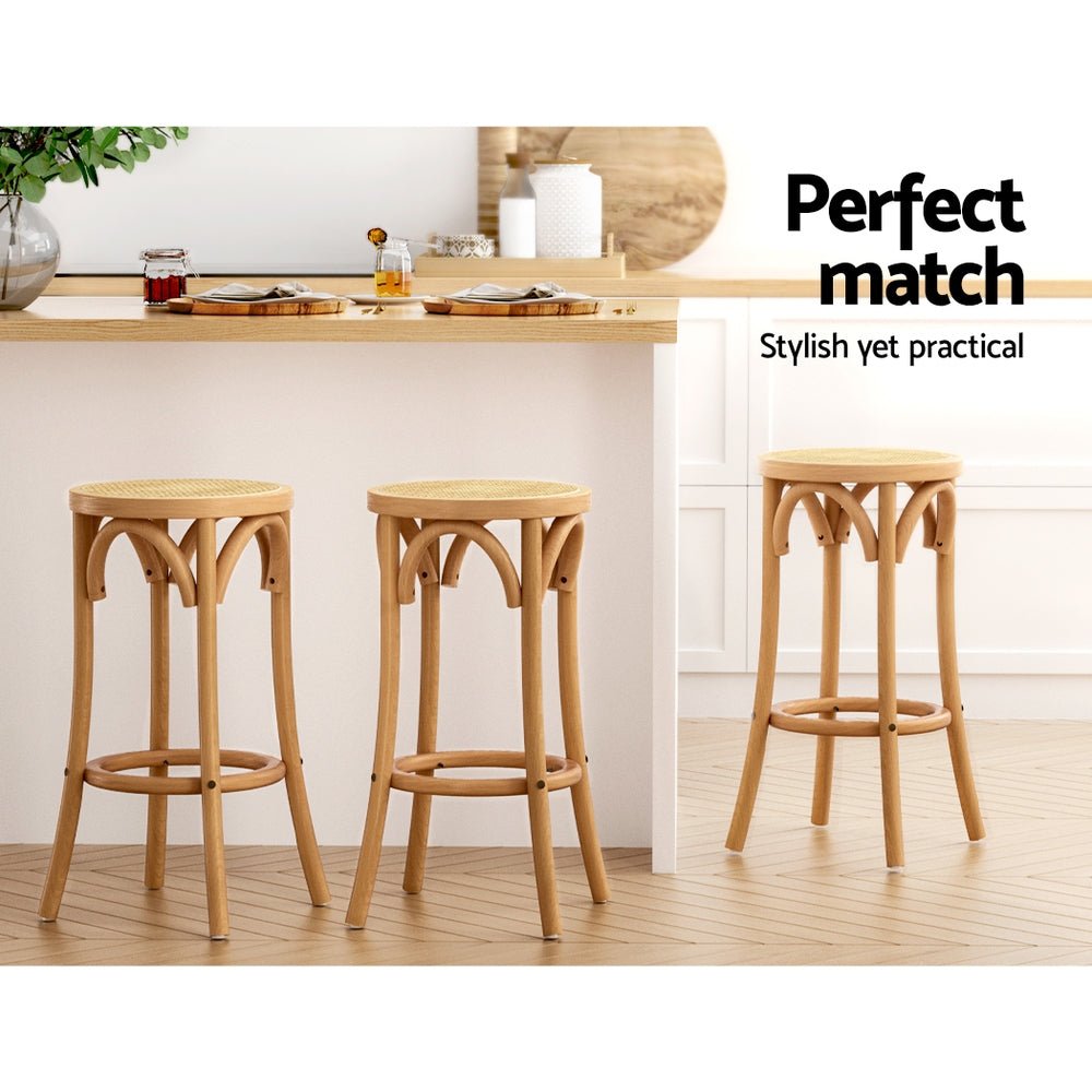Hamptons Rattan Beechwood Bar Stools 65cm Natural (Set of 2) - Barstool Express