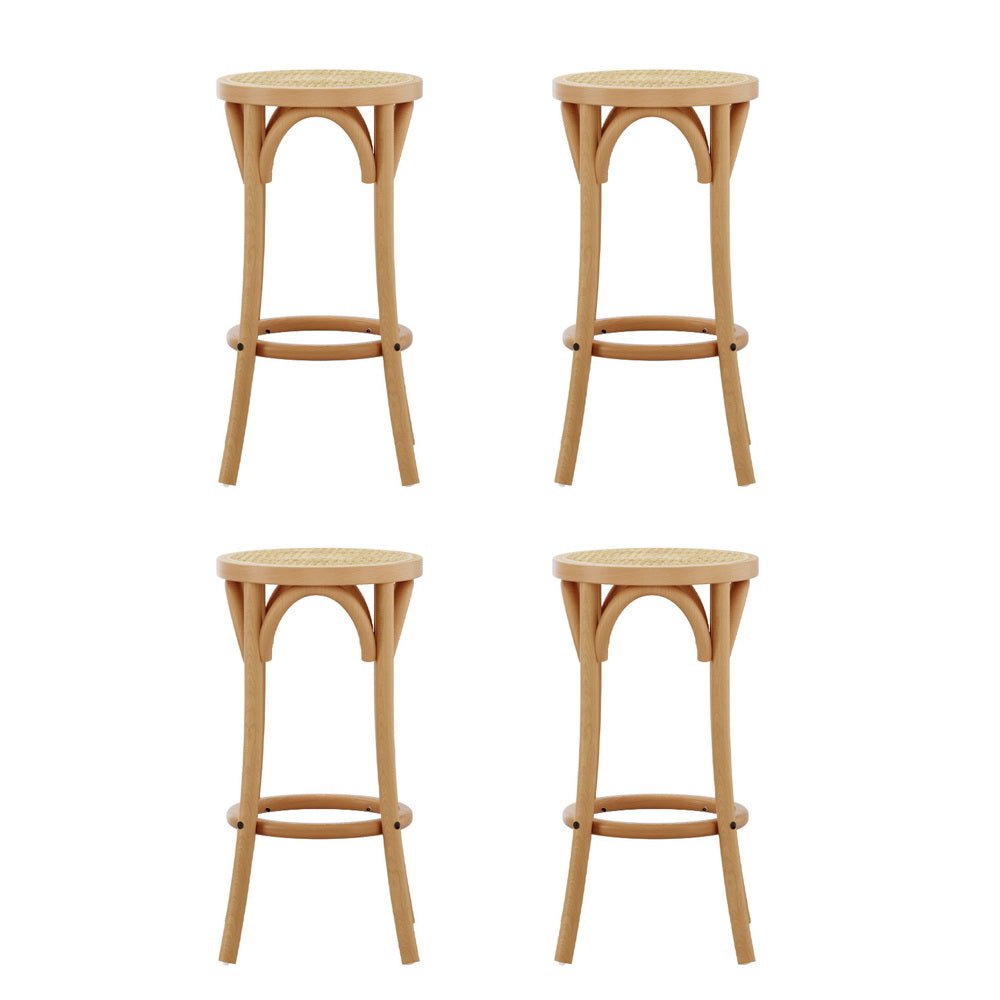 Hamptons Rattan Beechwood Bar Stools 65cm Natural (Set of 4) - Barstool Express