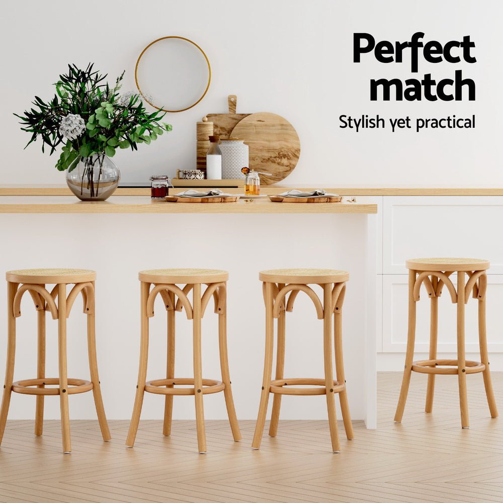 Hamptons Rattan Beechwood Bar Stools 65cm Natural (Set of 4) - Barstool Express
