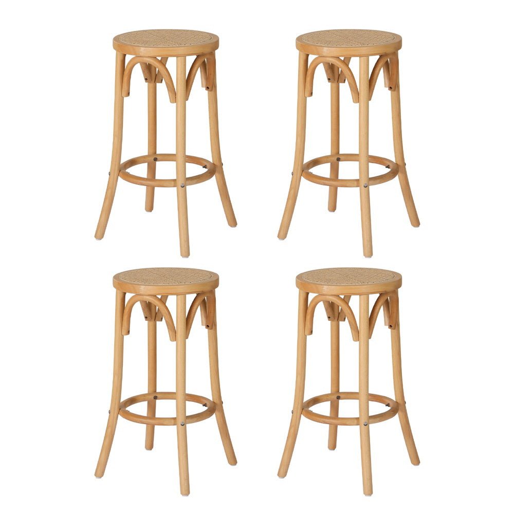 Hamptons Rattan Beechwood Bar Stools 65cm Natural (Set of 4) - Barstool Express