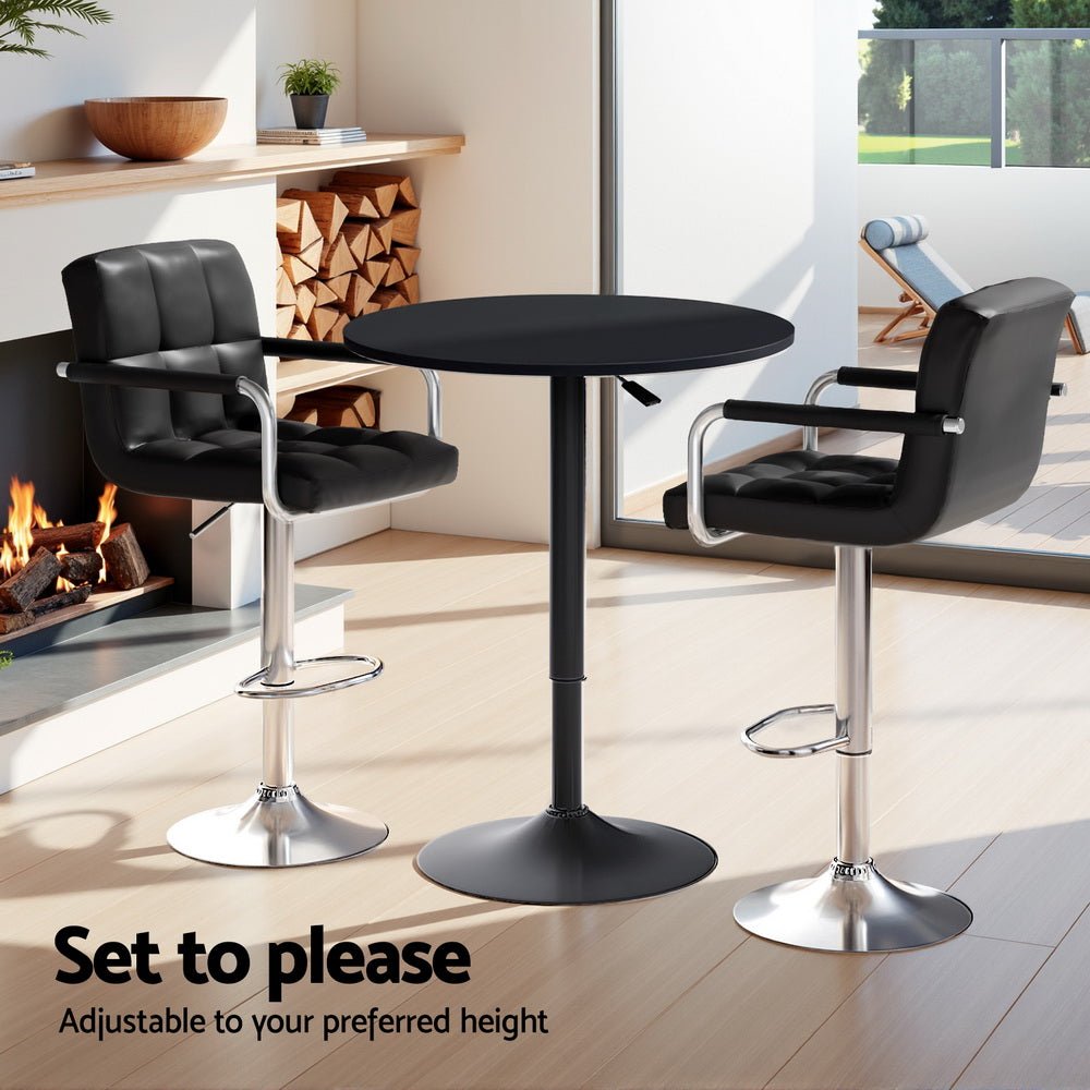 Indi Adjustable Bar Dining Table and Stools Set Black (3 Piece) - Barstool Express