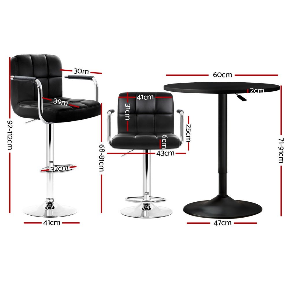 Indi Adjustable Bar Dining Table and Stools Set Black (3 Piece) - Barstool Express
