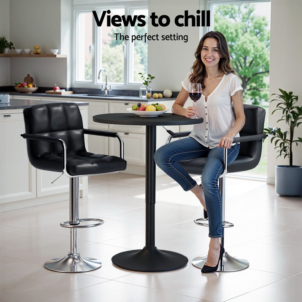 Indi Adjustable Bar Dining Table and Stools Set Black (3 Piece) - Barstool Express