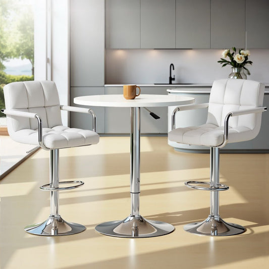 Indi Adjustable Bar Dining Table and Stools Set White (3 Piece) - Barstool Express