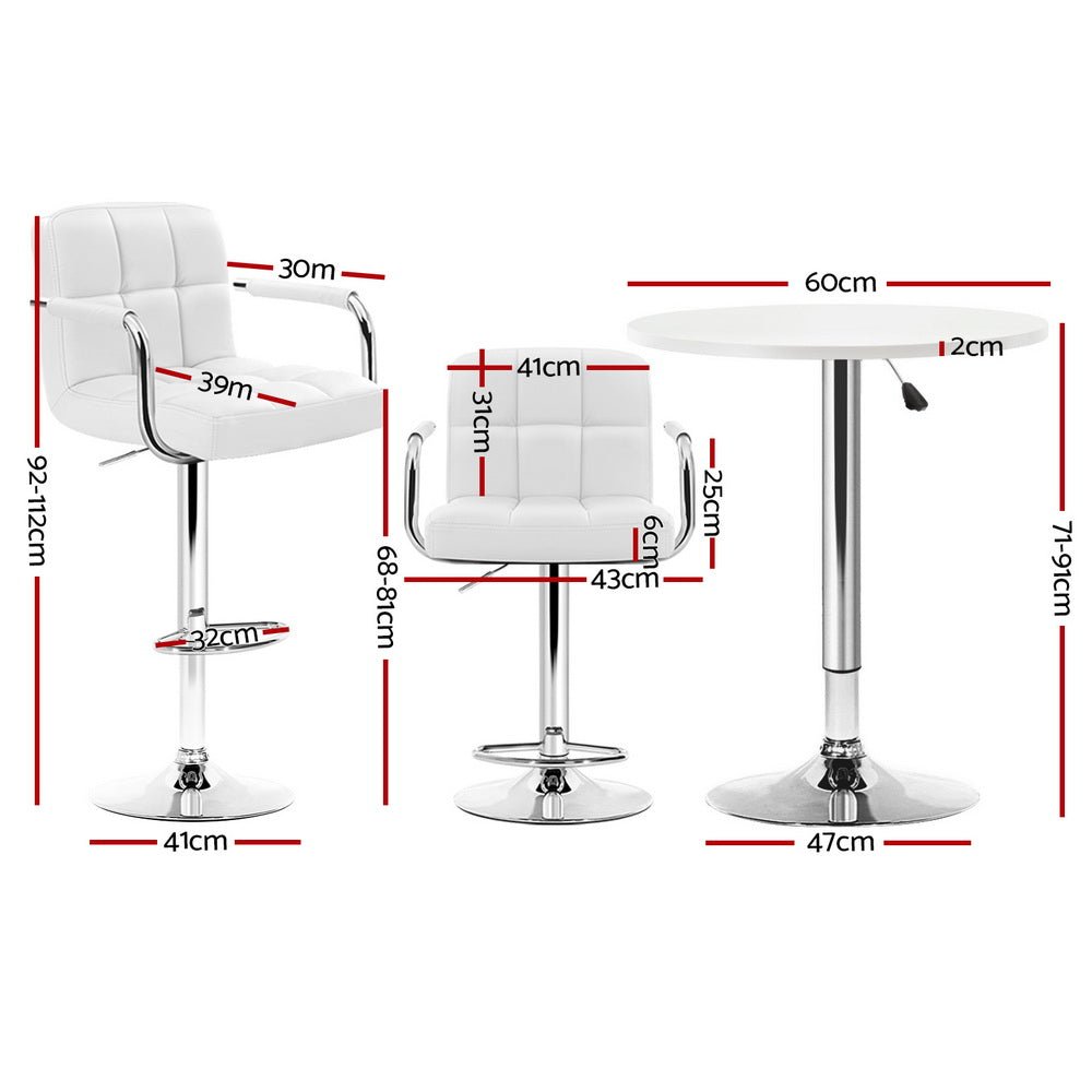 Indi Adjustable Bar Dining Table and Stools Set White (3 Piece) - Barstool Express