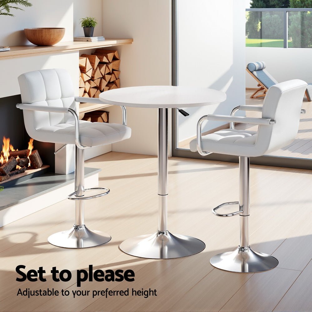 Indi Adjustable Bar Dining Table and Stools Set White (3 Piece) - Barstool Express