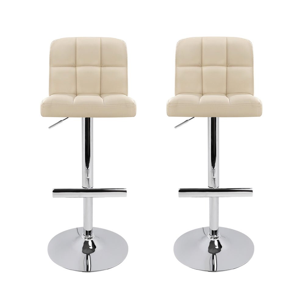 Indi Leather Padded Adjustable Bar Stools Beige (Set of 2) - Barstool Express