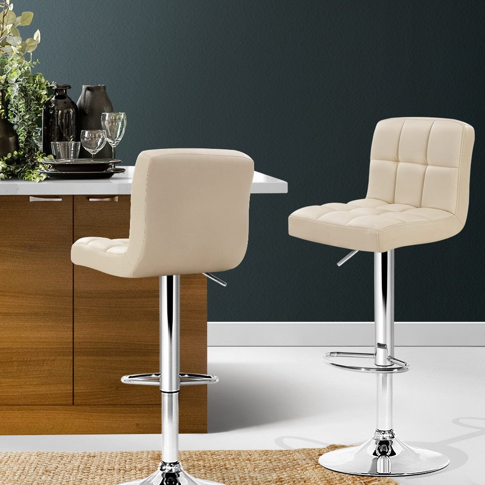 Indi Leather Padded Adjustable Bar Stools Beige (Set of 2) - Barstool Express