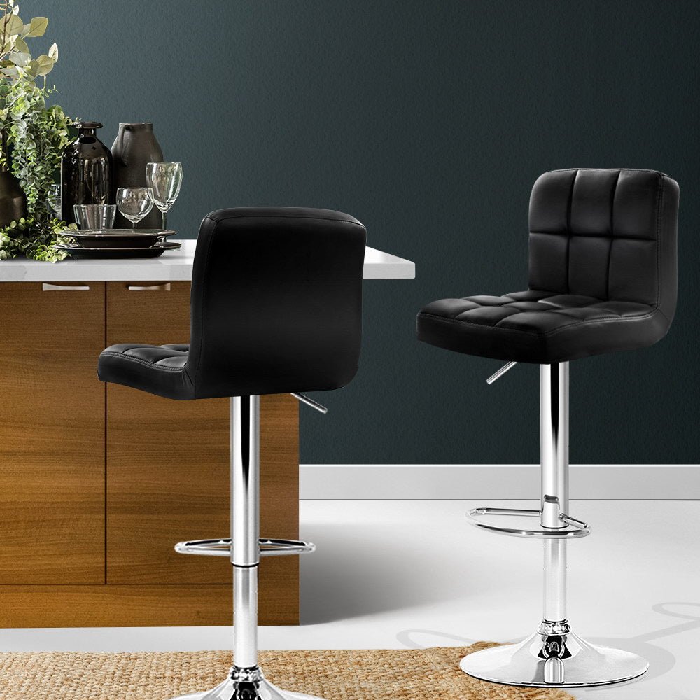 Indi Leather Padded Adjustable Bar Stools Black (Set of 2) - Barstool Express