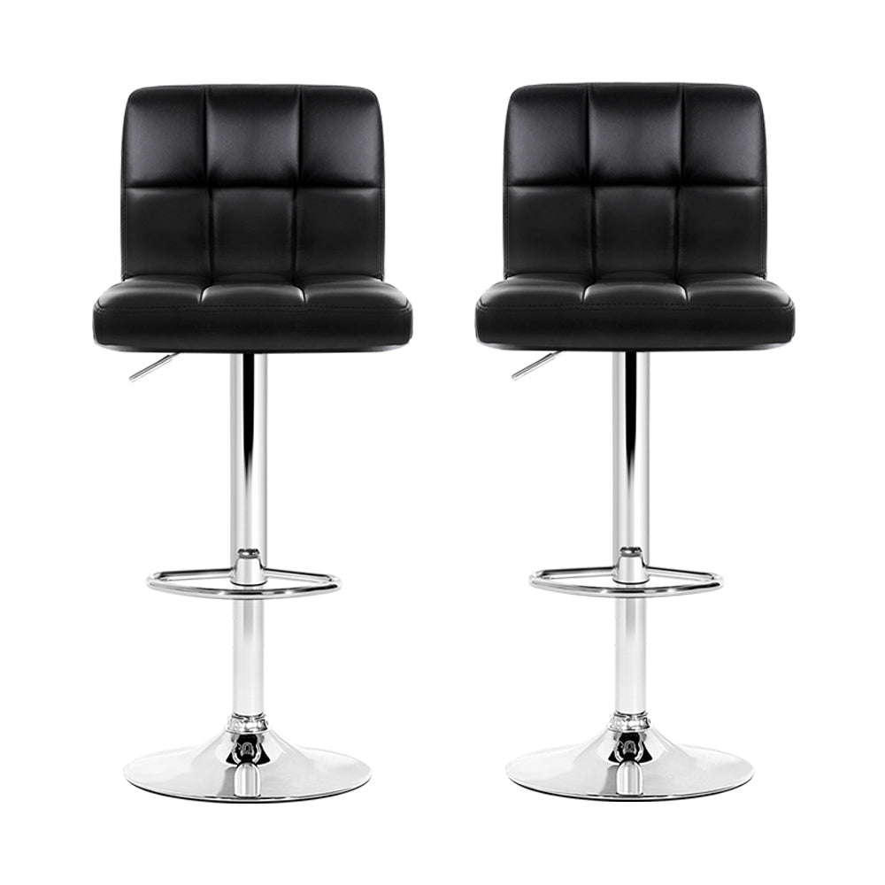 Indi Leather Padded Adjustable Bar Stools Black (Set of 2) - Barstool Express