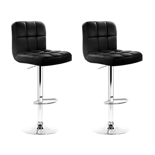 Indi Leather Padded Adjustable Bar Stools Black (Set of 2) - Barstool Express
