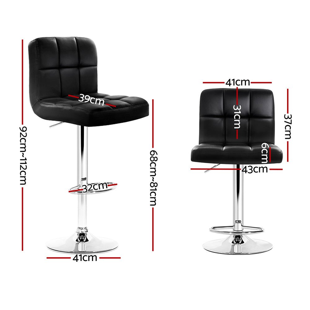 Indi Leather Padded Adjustable Bar Stools Black (Set of 2) - Barstool Express
