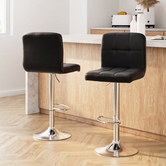Indi Leather Padded Adjustable Bar Stools Black (Set of 2) - Barstool Express