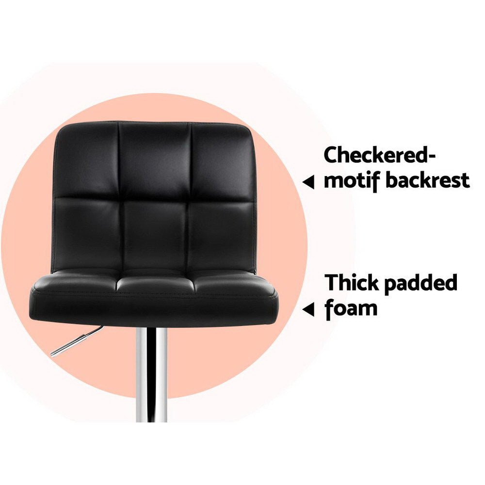 Indi Leather Padded Adjustable Bar Stools Black (Set of 2) - Barstool Express